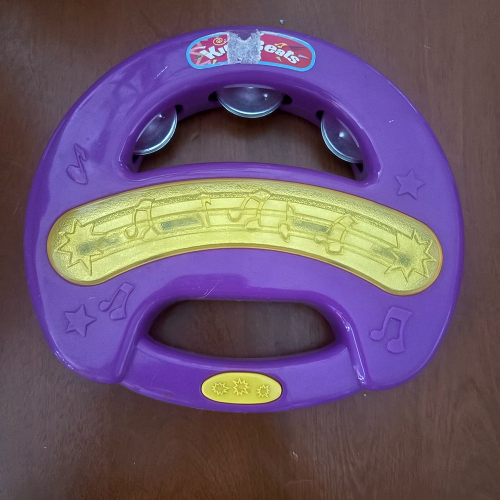Purple and Gold Kids Tambourine with Light-Up Button